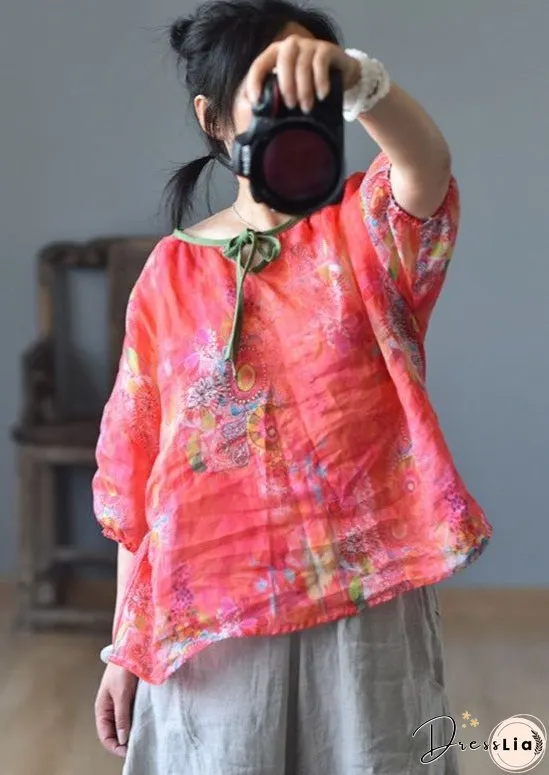 Linen Floral Print Spring Summer Shirt Short Sleeve