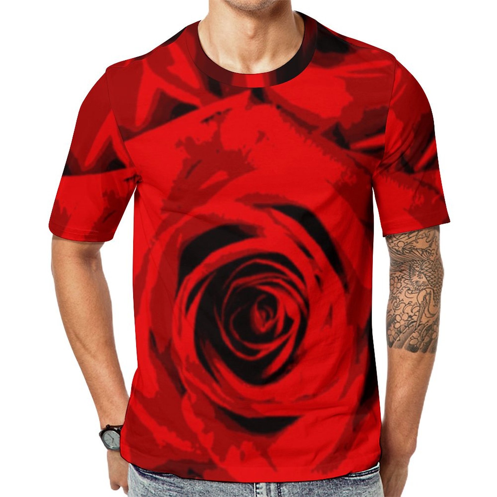 Red Rose With Black Print All Over Short Sleeve Print Unisex Tshirt Summer Casual Tees for Men and Women Coolcoshirts