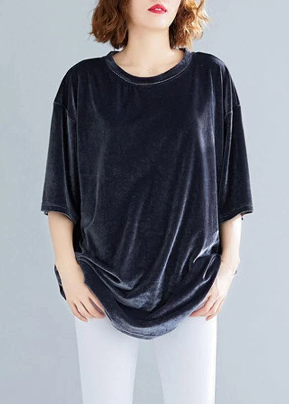 Chic Grey Loose Casual Spring Half Sleeve Tee