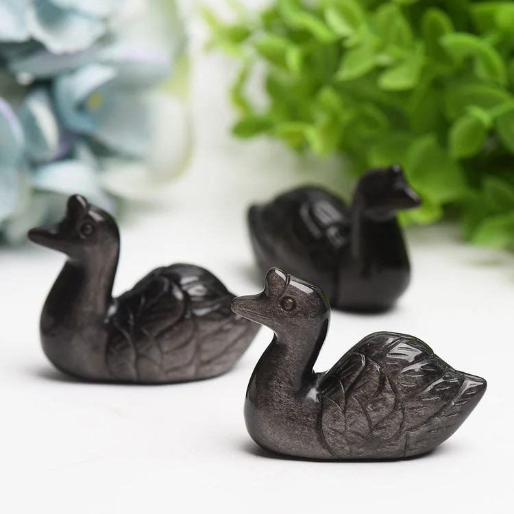 2.2" Silver Obsidian Swan Crystal Carving