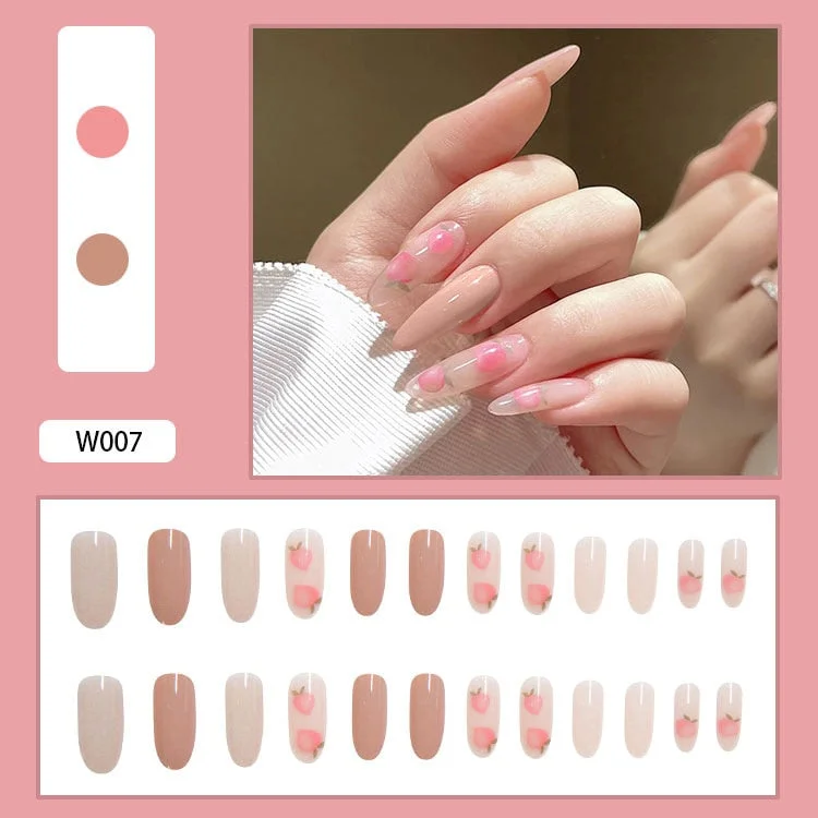 24 Pcs French Ballet White Line False Nails Fashion Geometric Coffin Press On Nails Flame Rose Pattern Nail Art Manicure Tools-Nail Inspo