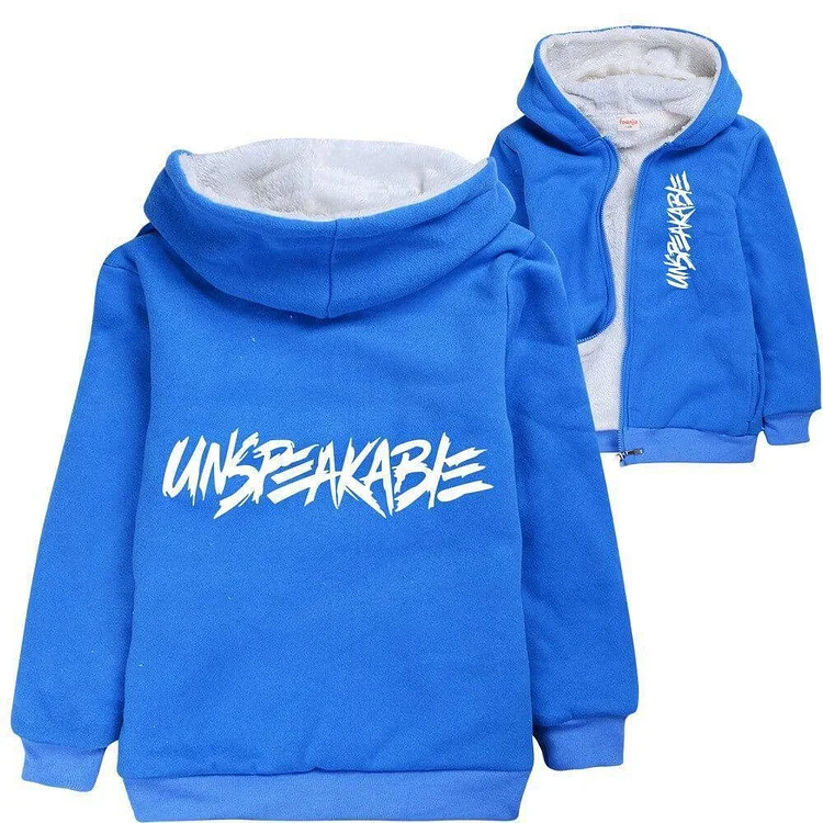 Mayoulove  Letters Print Boys Blue Zip Up Fleece Lined Cotton Hoodie-Mayoulove
