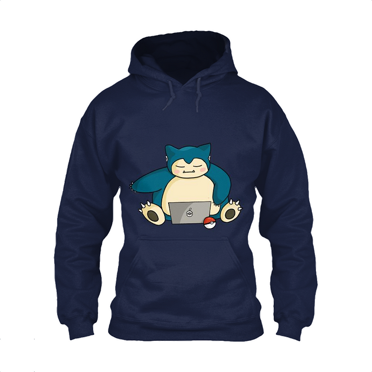 Snorlax Playing Computer With Airpods, Pokemon Classic Hoodie