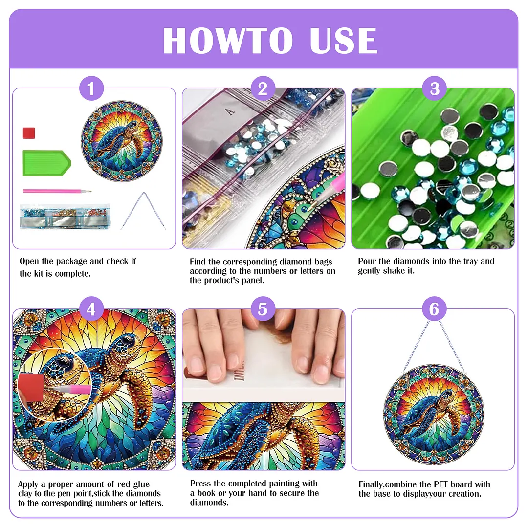 2D Flat DIY Stained Glass Turtle Suncatcher Diamond Painting Art Pendant