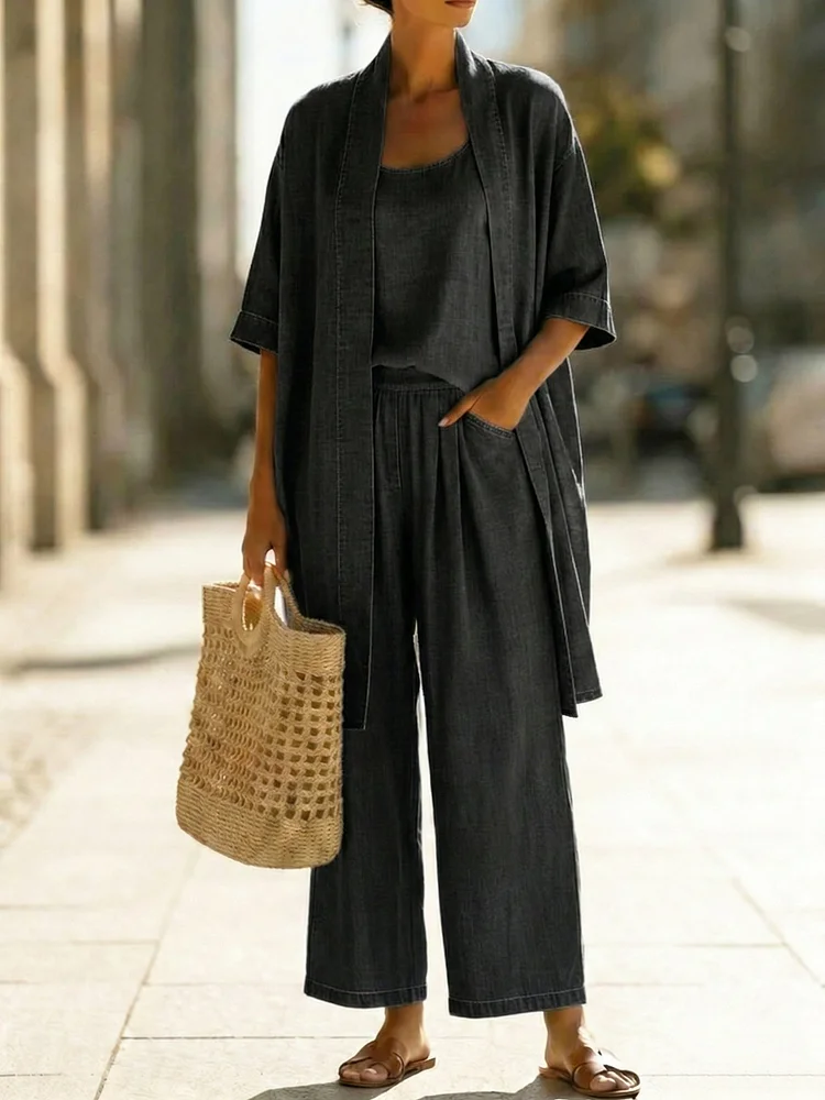 Minimalist Cozy Denim Three-piece Set - Cozy Daily Outfit