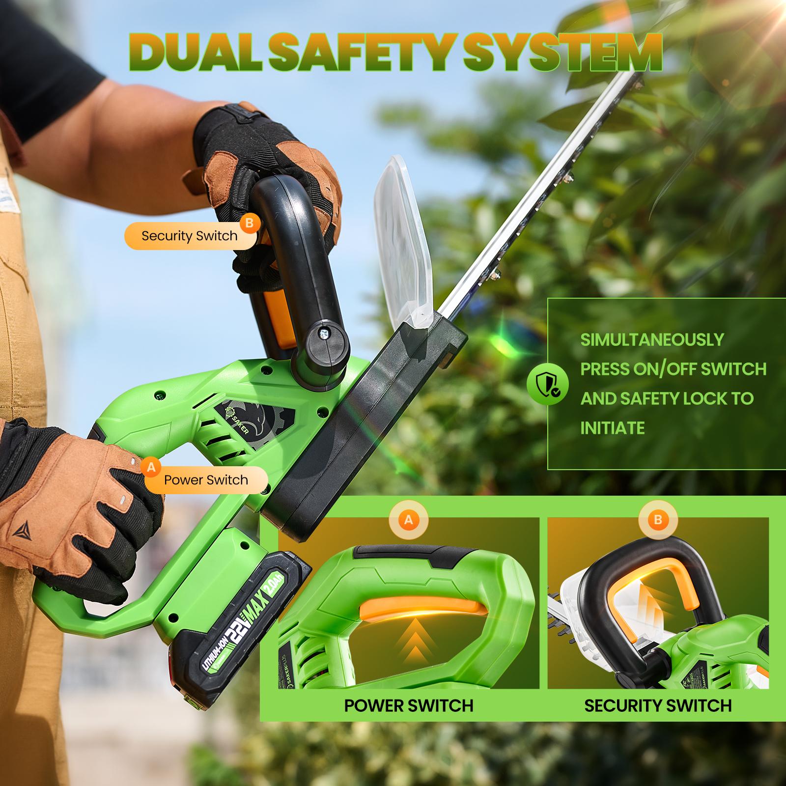 SAKER Cordless Hedge Trimmer 20" 22V