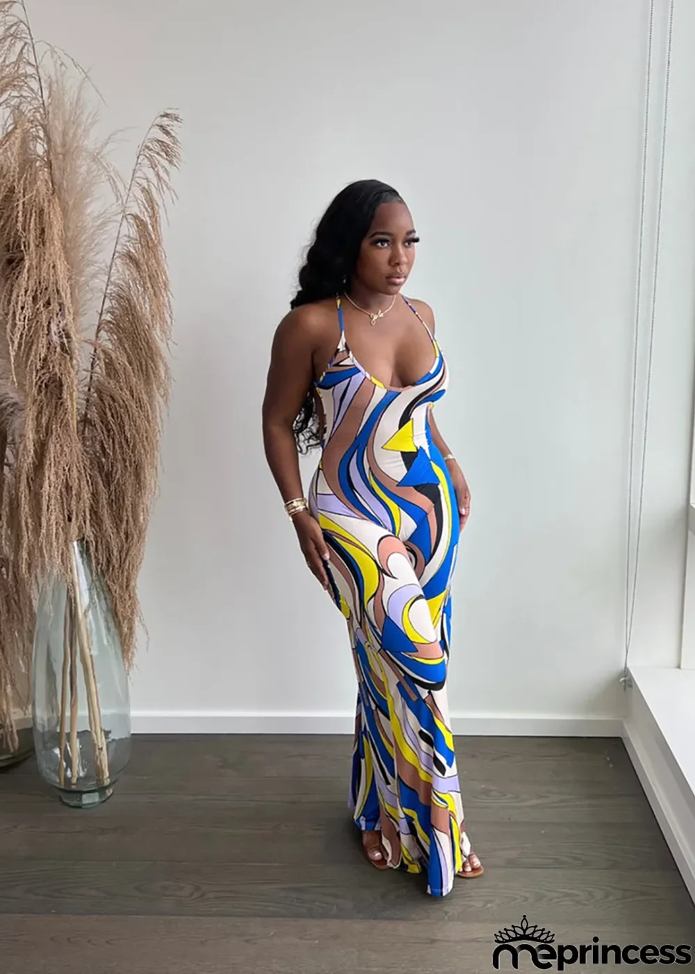 Sexy Printed Backless Jumpsuit