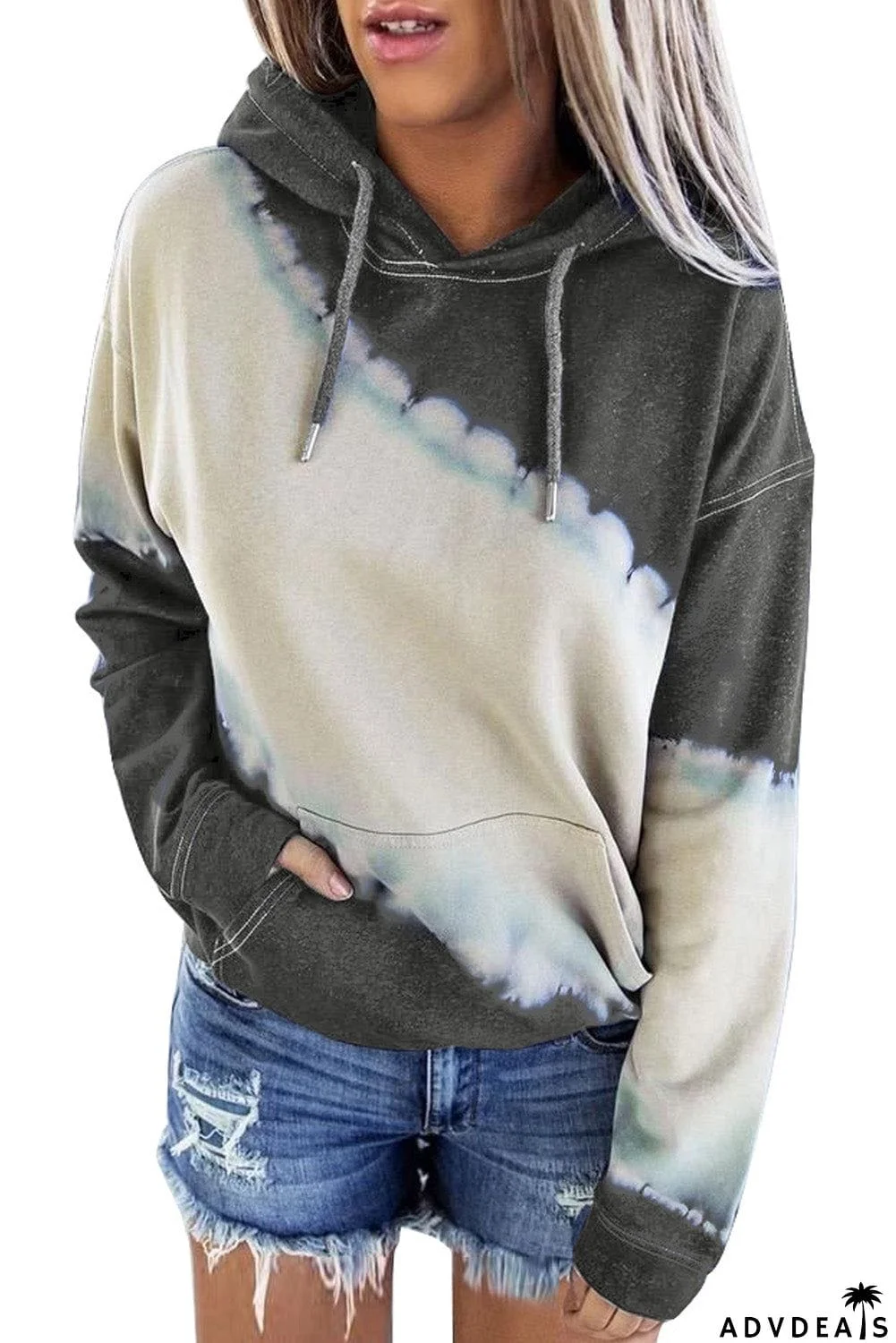 Hooded Tie Dye Print Pocket Casual Sweatshirt