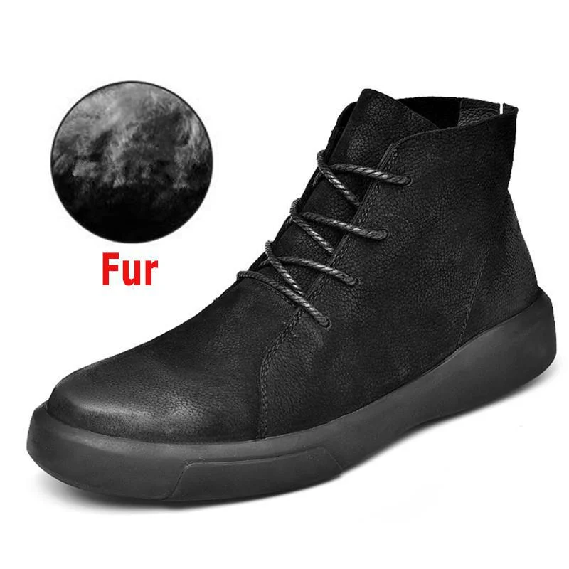 Winter Men Snow Boots Ankle Boots Man Leather Plush Warm Men Motorcycle Boots Autumn Outdoor Man Work Shoes Plus Size 37-47