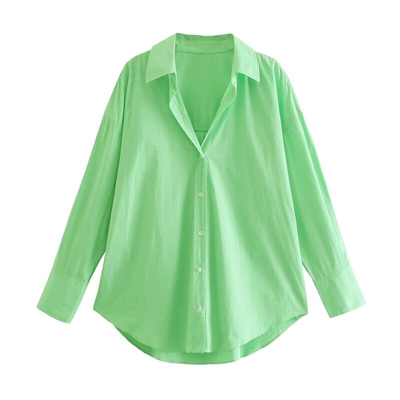 TRAF Women Fashion Oversized Asymmetric Blouses Vintage Long Sleeve Button-up Female Shirts Chic Tops