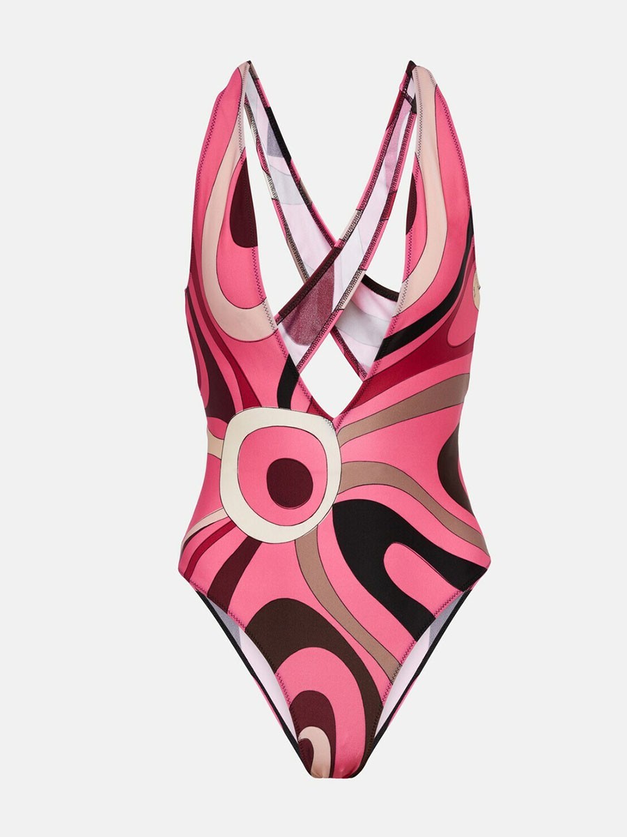 V-neck printed one-piece swimsuit