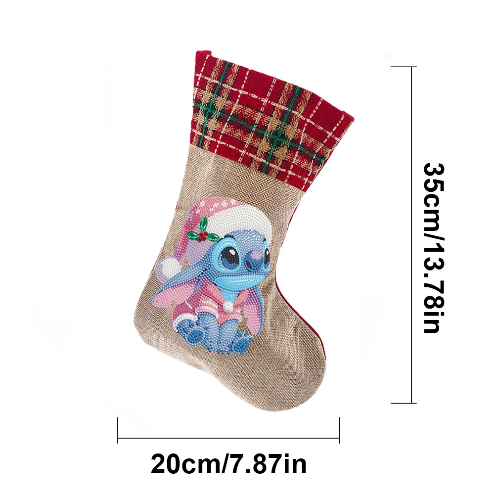 New DIY Linen Diamond Painting Christmas Socks 5D Rhinestone Xmas Socks for Kid Gift(20*35cm)