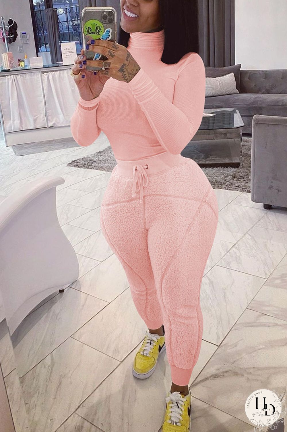 White Street Solid Turtleneck Long Sleeve Two Pieces