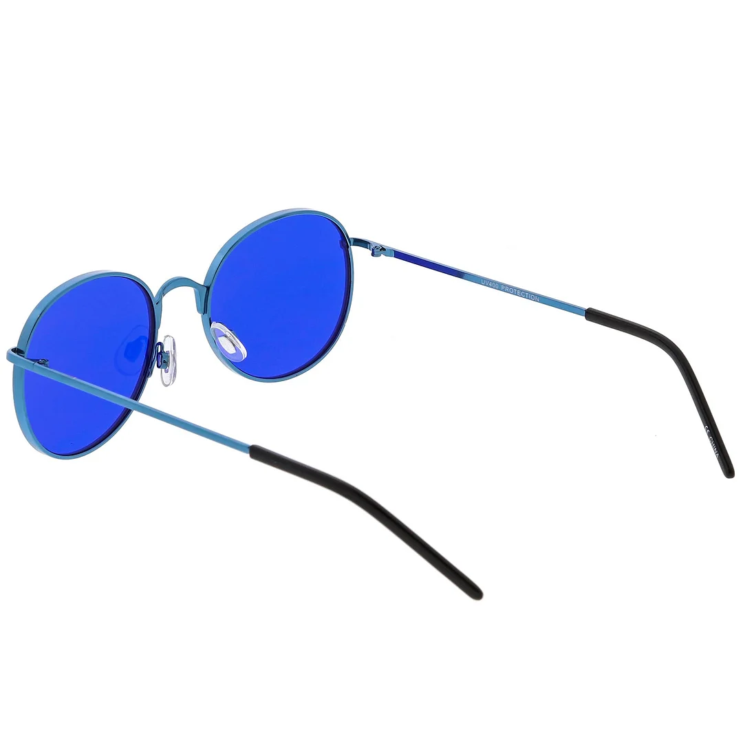 Bold Full Metal Frame Round glasses With Color Tinted Flat Lens 52mm