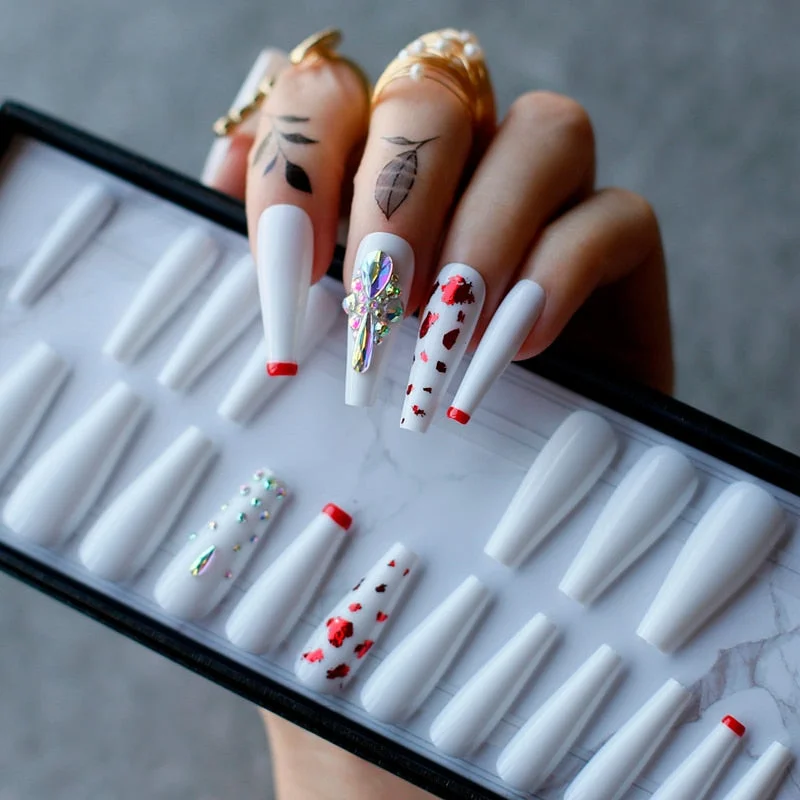 Beaeutiful Baby Boomer Ombre Long Coffin false nails Gift Luxury Crystal Galore Fake nails Box Press on nails Ballet-Nail Inspo