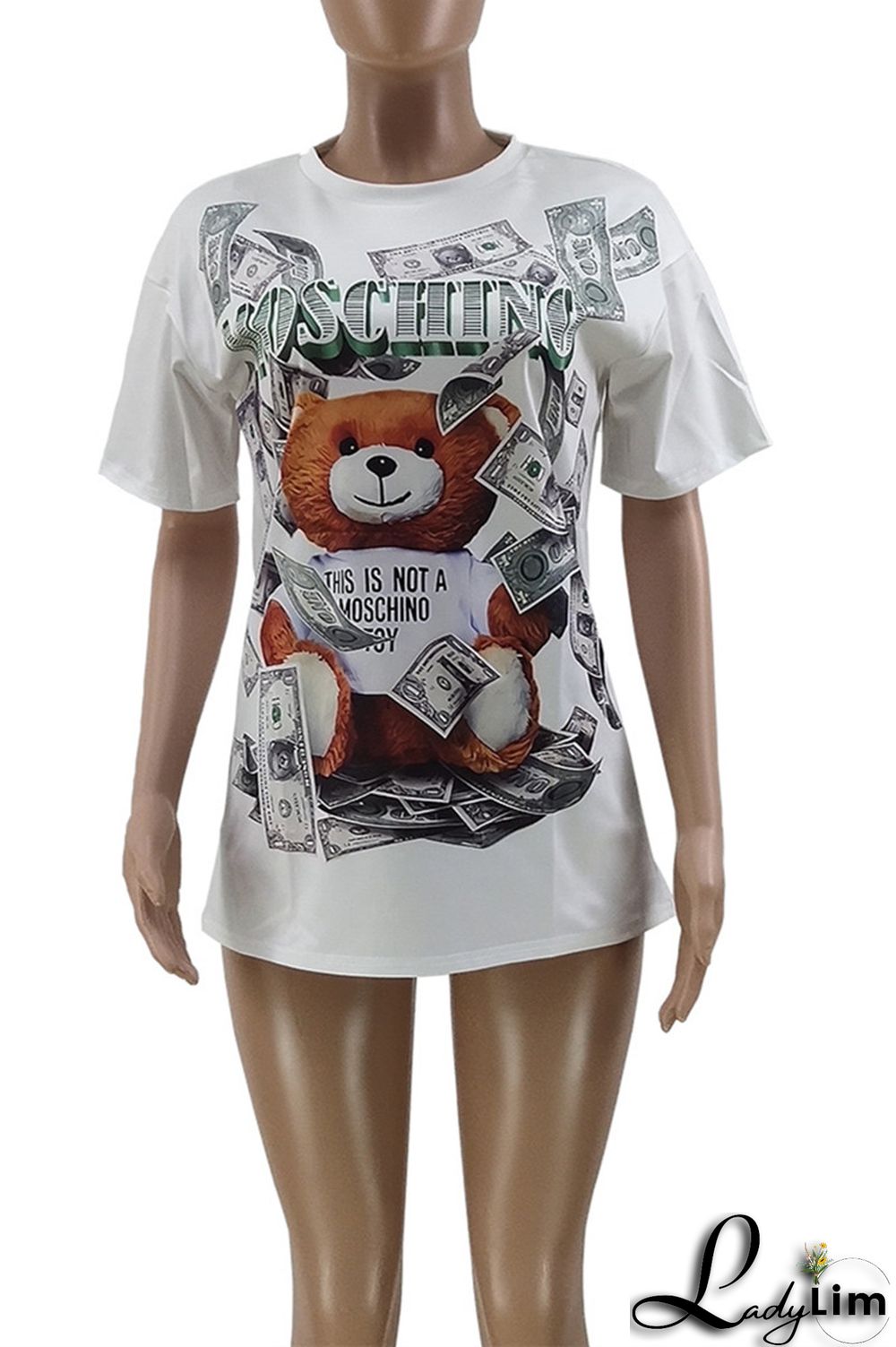 White Fashion Casual Print Basic O Neck T-Shirts