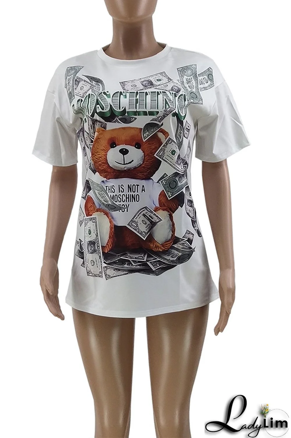 White Fashion Casual Print Basic O Neck T-Shirts