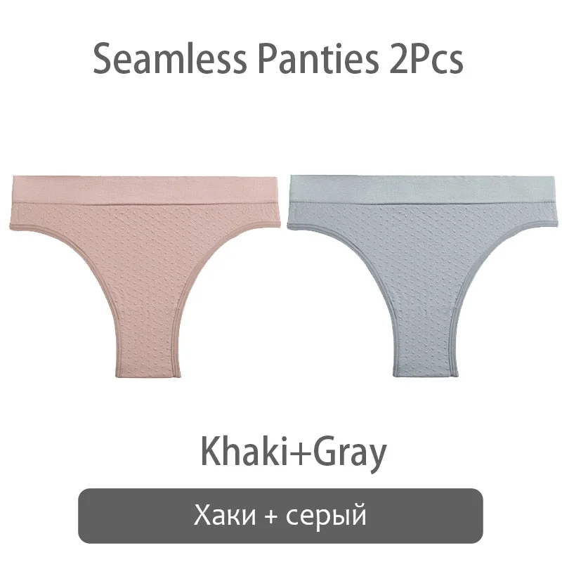 FINETOO 2Pcs/set Seamless Brazilian Panties S-2XL Plus Size Women T-back Underpants Ladies Soft Thongs Underwear Female Lingerie