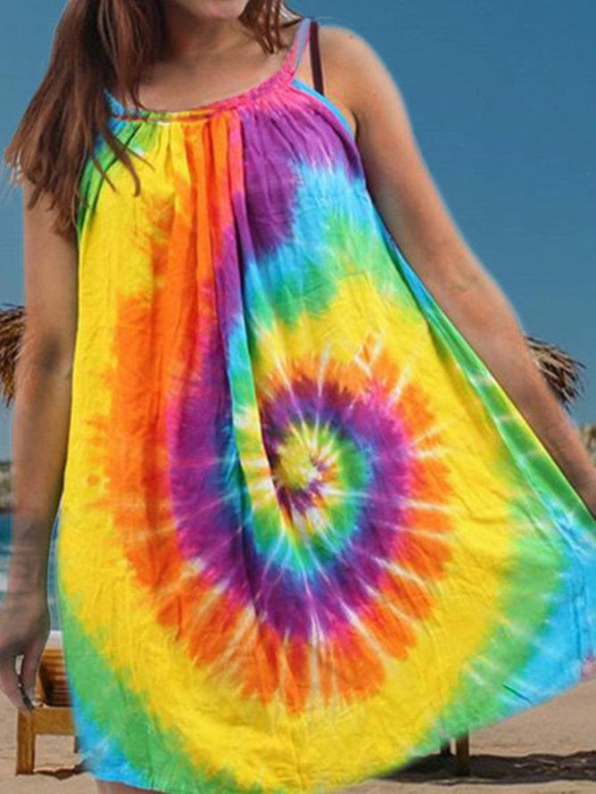 Spaghetti Cold Shoulder Ombre/tie-Dye Dresses