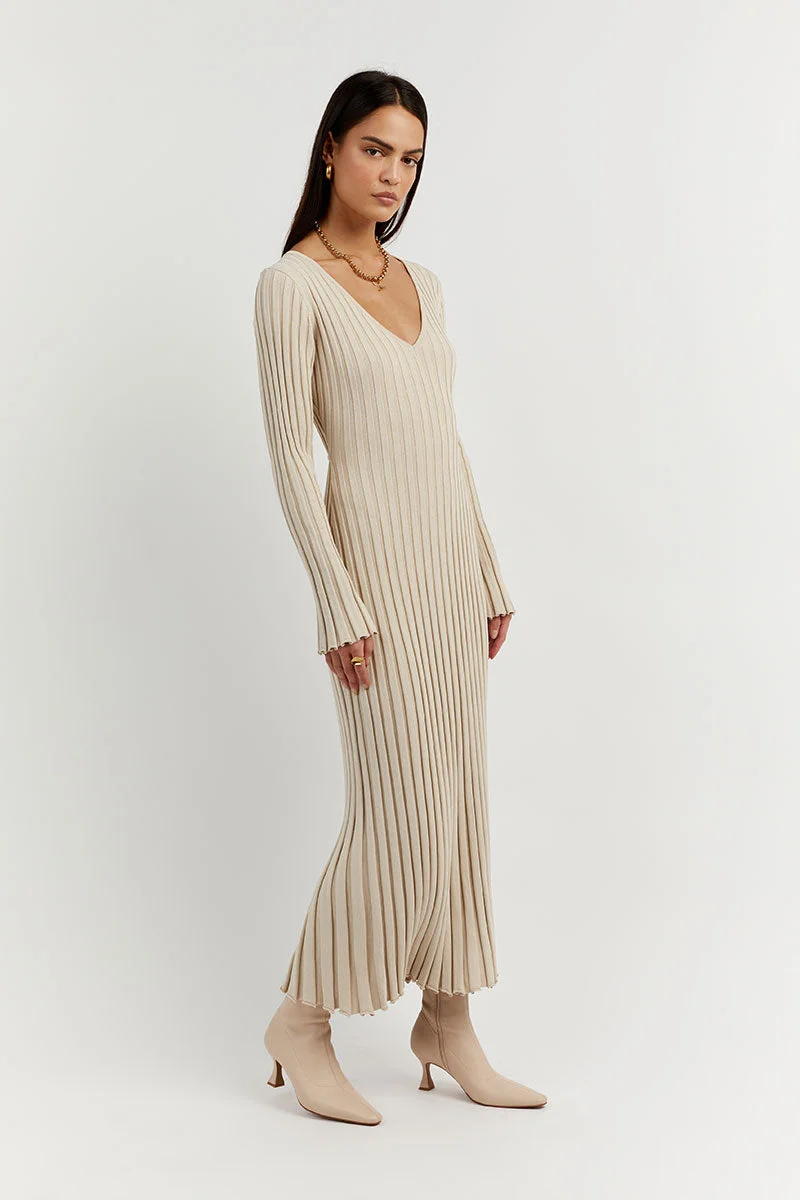 Long Sleeved Knit Midi Dress（Buy 2 Free Shipping）