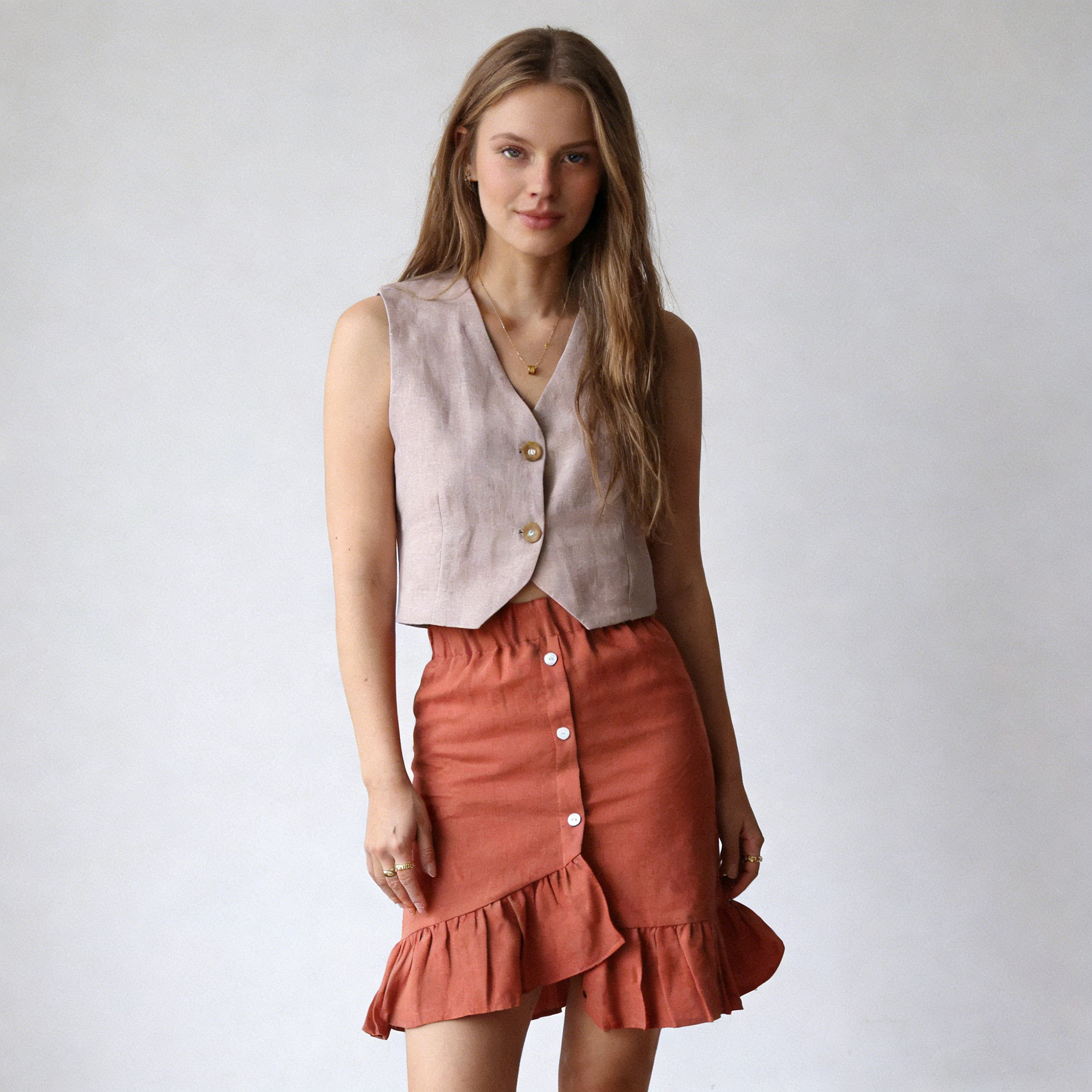 Linen Vest Women 100% Linen V Neck Cropped Sleeveless Top Slim Fit REAL SILK LIFE