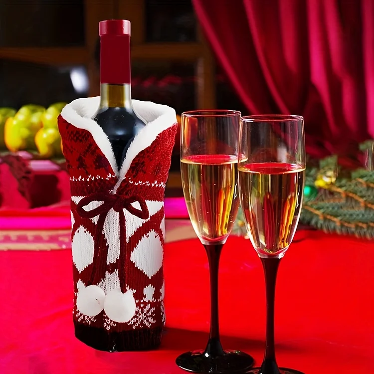 Christmas Wine Covers Fuzzy Ball Knit Wine Bottle Covers