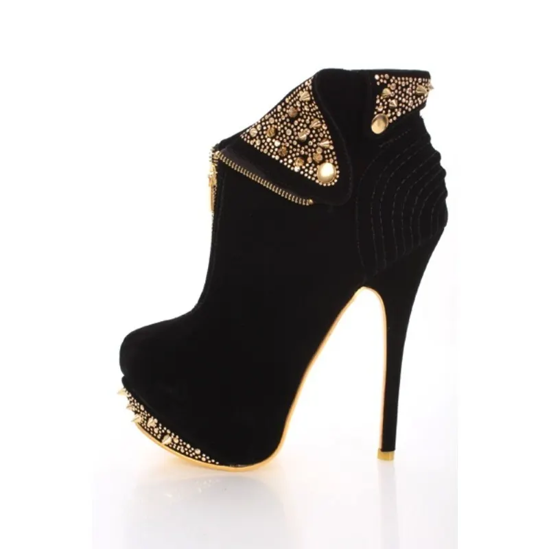 GOOSHOES Stiletto Heel Platform Rivet Ankle Booties