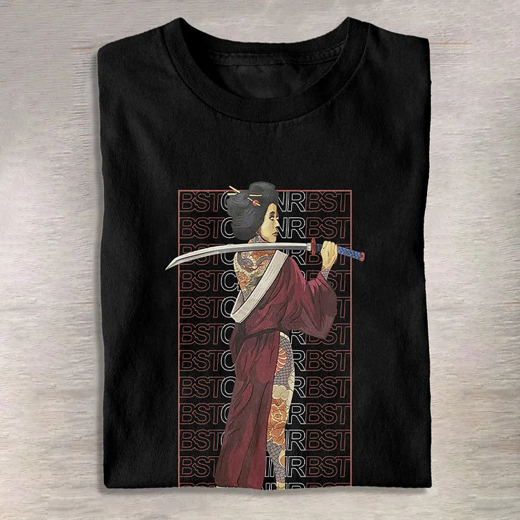 100% Cotton Katana Geisha Print T-shirt