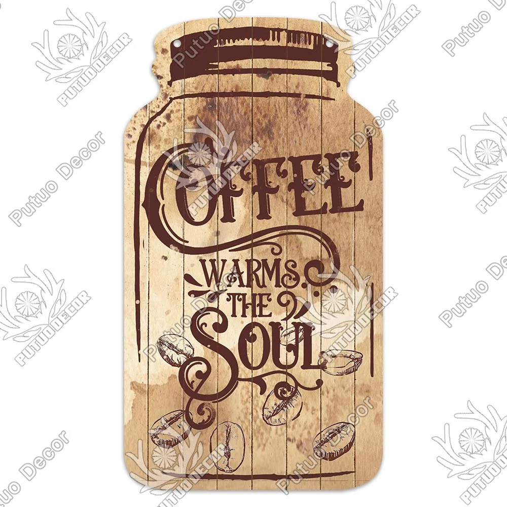 Putuo Decor Coffee Plaques Mason Jar Shape Wooden Signs Irregular Plate for Cafe Decoration Kitchen Wall Decor Decorative Plaque