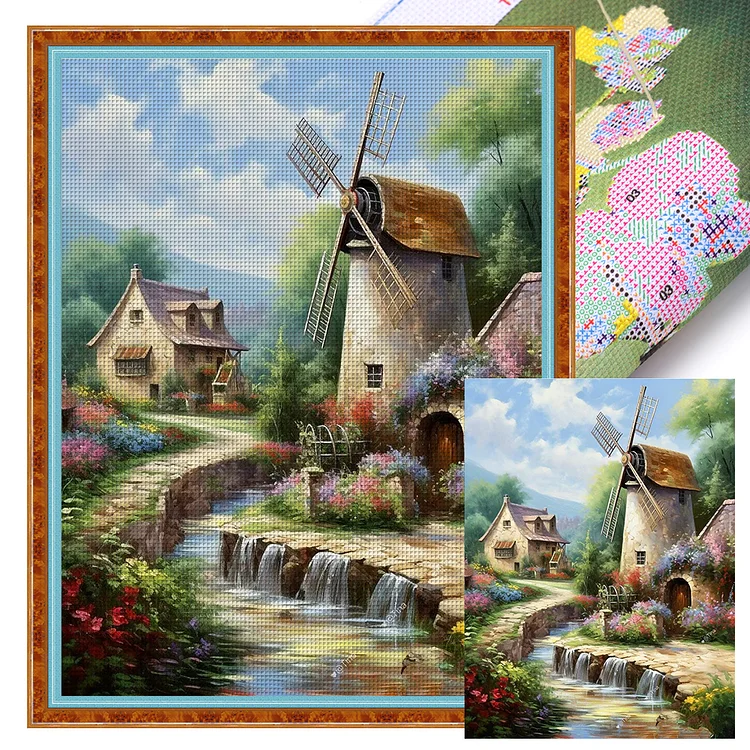 【Huacan Brand】River Windmill 11CT Stamped Cross Stitch 50*65CM