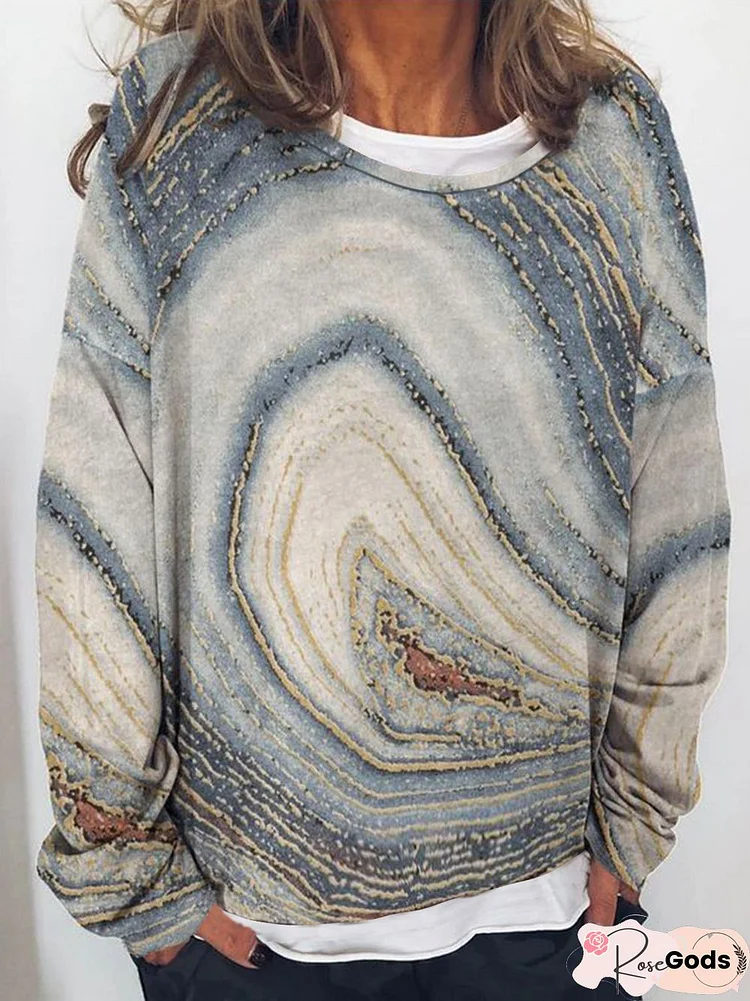 Abstract Casual Ombre Long Sleeve T-Shirt