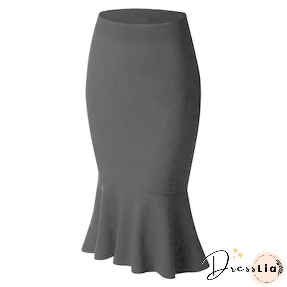 Summer Fishtail Skirt Lady High Waist Mermaid Skirt Solid Color Office Wear Skirts Women Fashion Plus Size Skirts