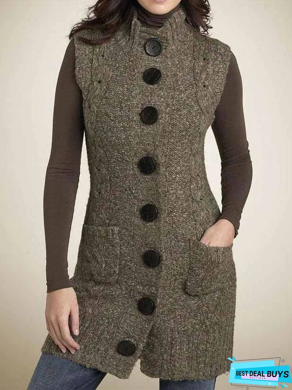 Women Casual Fall Winter Woolen Vest Jacket