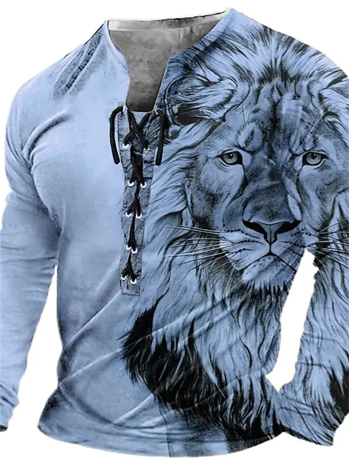 Men's T Shirt Tee Tee Graphic Lion Collar Clothing Apparel 3D Print Casual Daily Long Sleeve Lace Up Print Fashion Designer Comfortable | 168DEAL