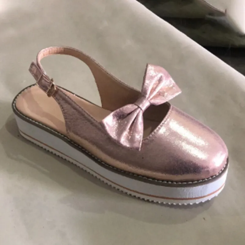 Women Bowtie Platform Flat Loafer Summer Shoes Ladies Slip On Cover Heel Shoes Female Sewing Woman Fashion Footwear Plus Size