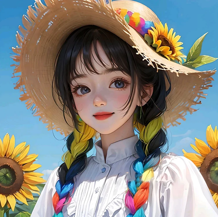 Anime girl with a straw hat in a sunflower field Tote Bag for