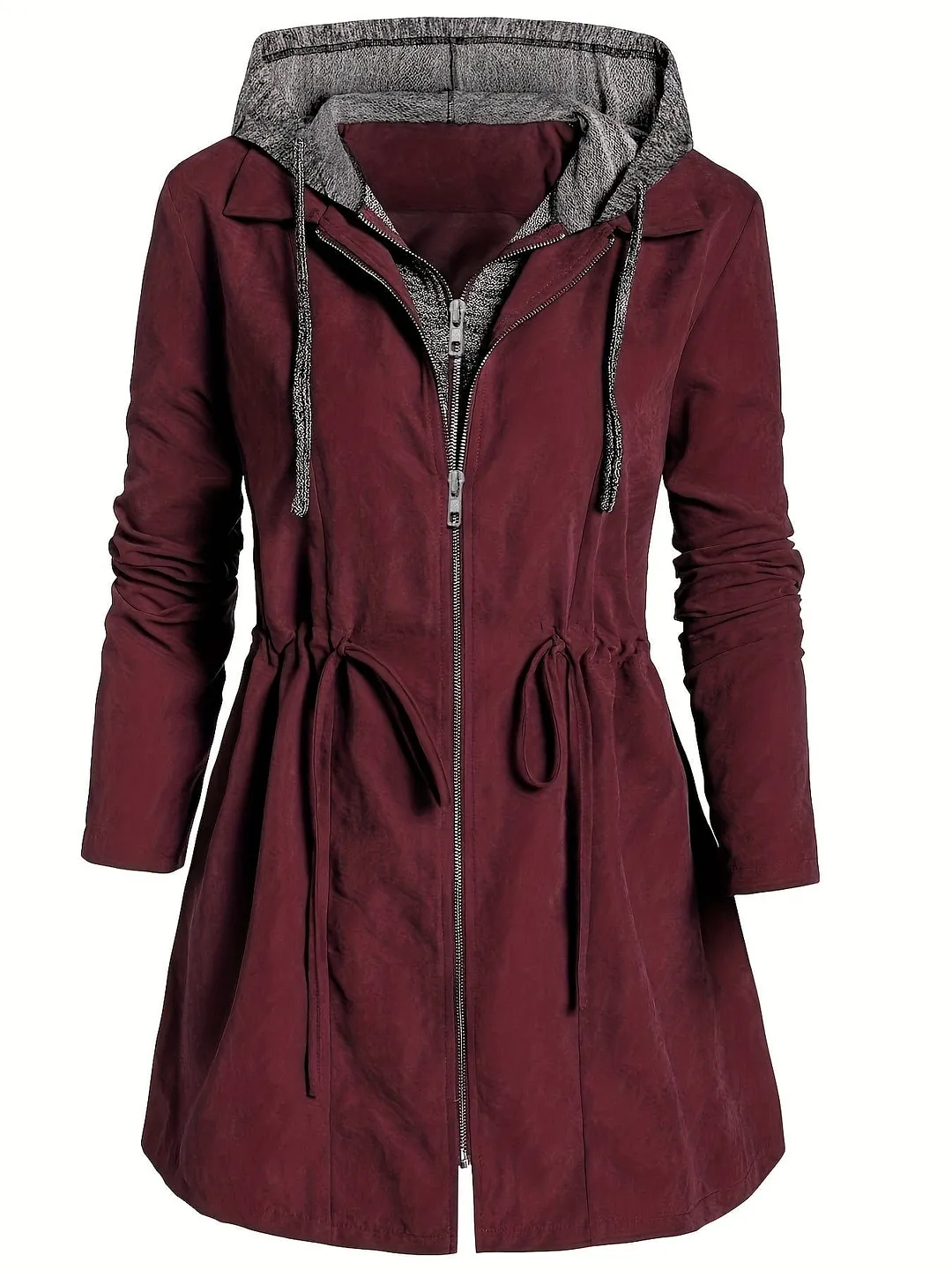 Ruched Hooded Coat Plus Size