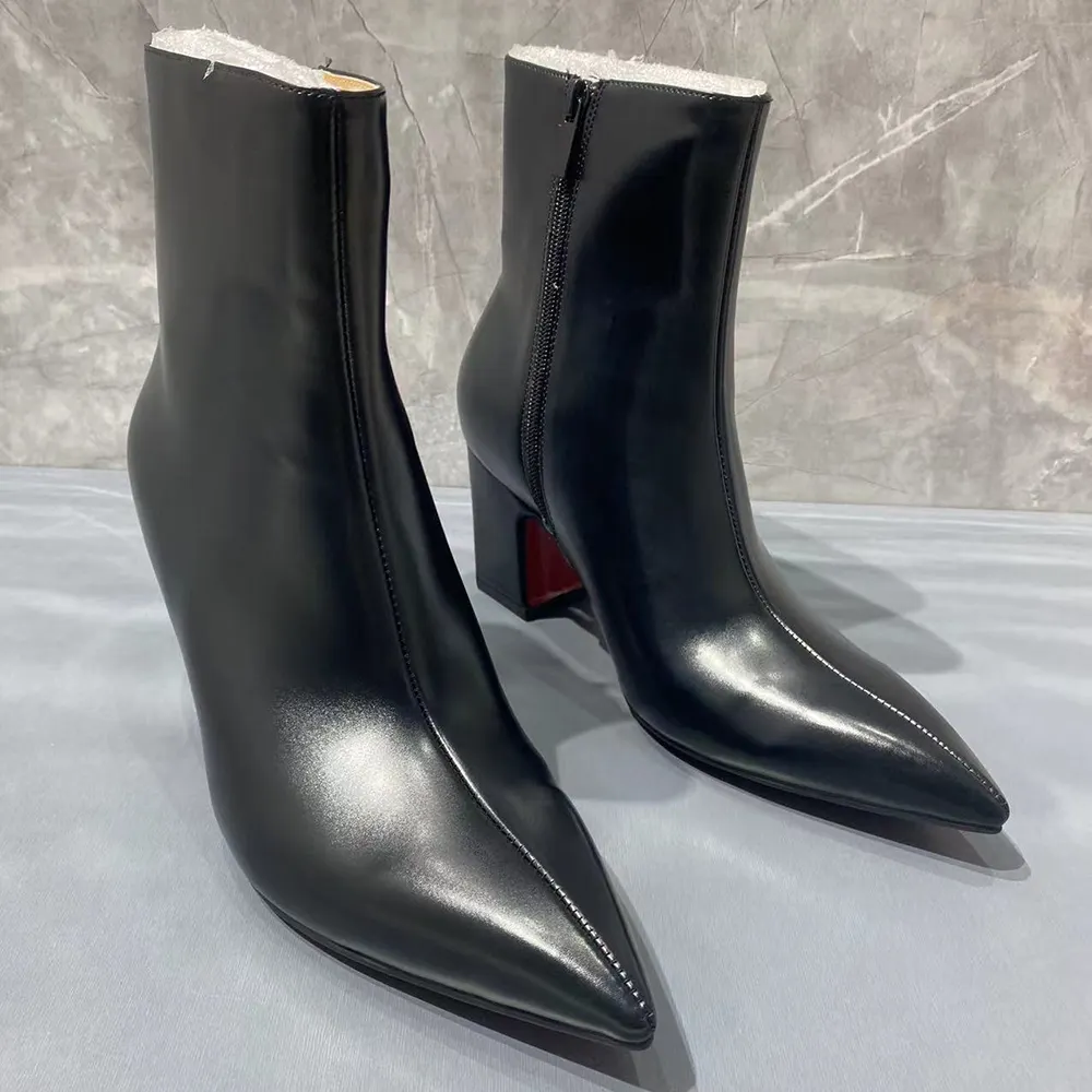 Gentleman's Block Heel Chelsea Black Pointed Toe Rock Style Party Prom Dress Wedding Red Bottom Boots-vocosishoes