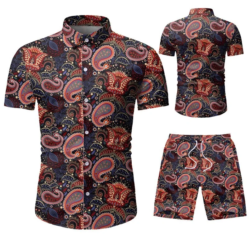 2021 Summer New Fashion European Size Men's Casual Suit Floral Shirt Shorts Set Men Plus Size Clothing for Men 3xl