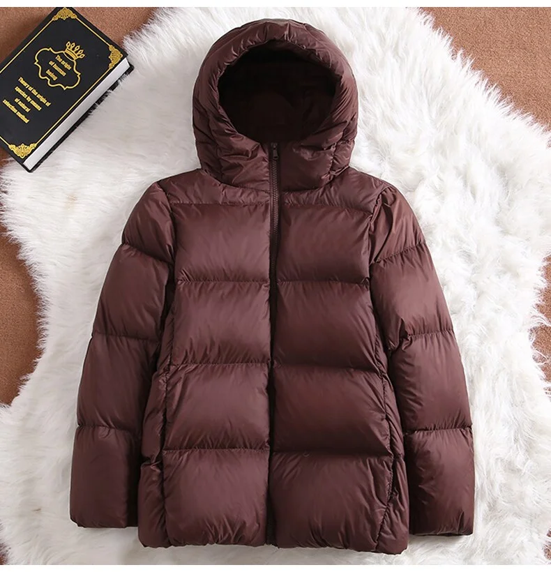 FTLZZ New Ultra Light Hooded Short Jacket Women 90% White Duck Down Coat Casual Windbreak Parkers Lightweight Warm Snow Outwear