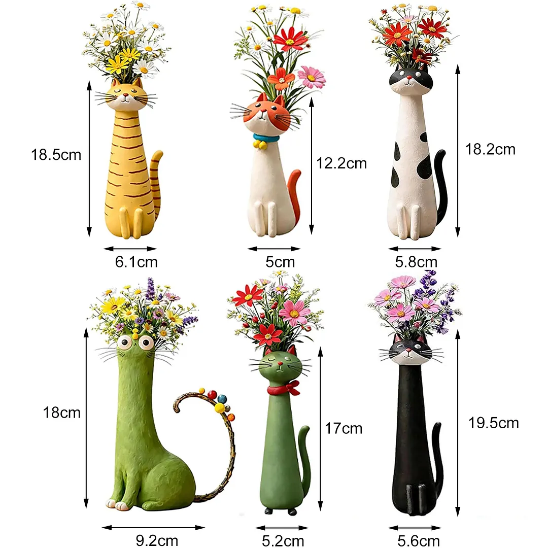 Handcrafted Quirky Cat Vase Modern Whimsical Resin Cat Flower Vase Creative Ornament for Living Room Office Study Home Decoration