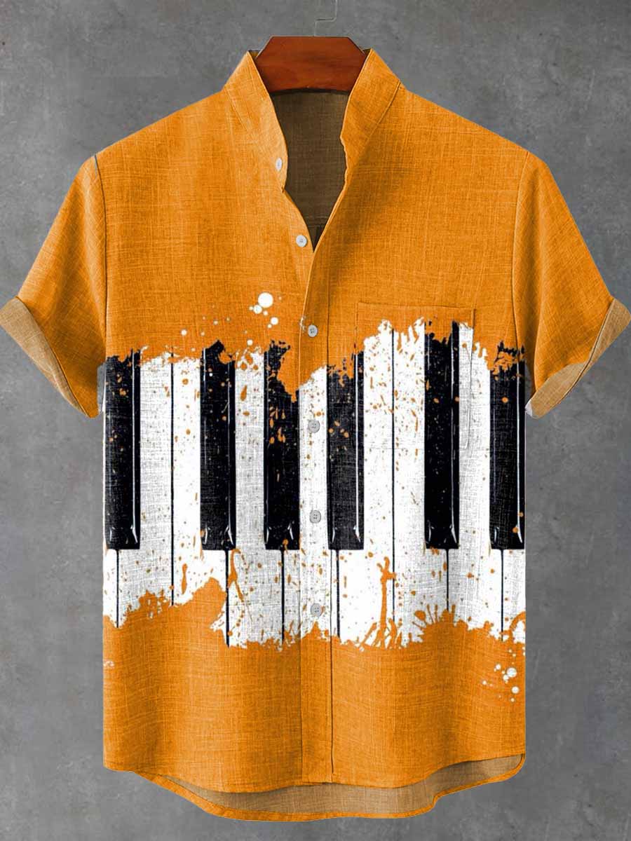 Artistic Piano Keyboard Vintage Print Casual 100% Cotton Shirt