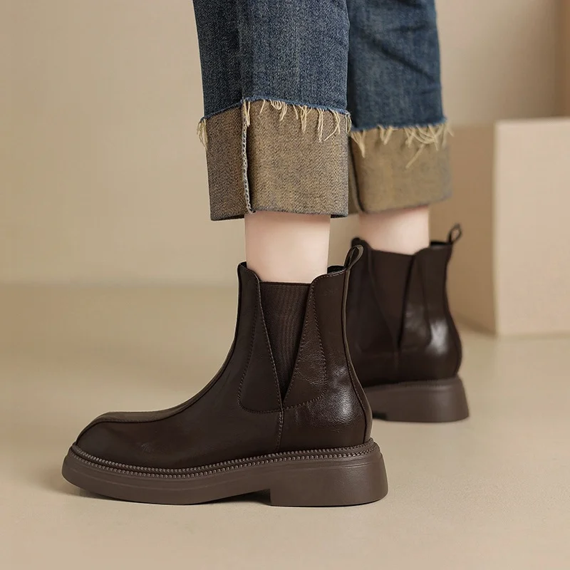 Breakj Breakj Plus Size Boots Round Head Thick Heel Short Boots Women's New Chelsea Boots Simple Medium Heel Boots