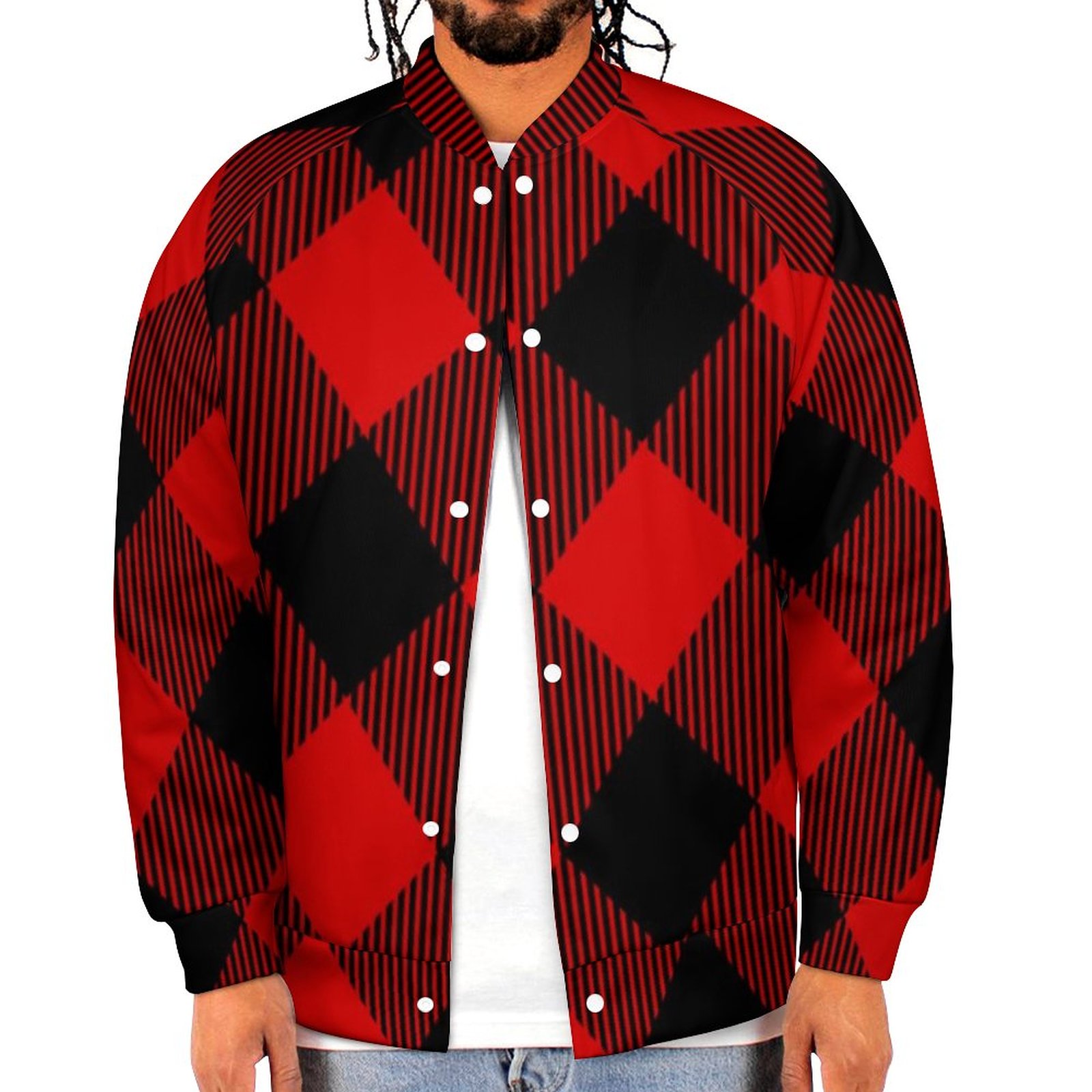 Buffalo Check Red Black Lumberjack Plaid Cozy Mens Baseball Jacket Guys Graphic Print Varsity Streetwear Coats