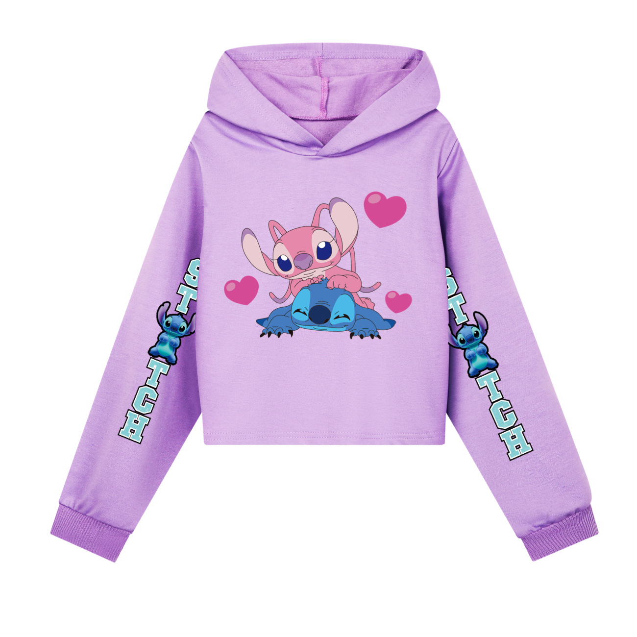 Stitch Themed Girls' Half-Waist Sweatshirt & Printed Sports SetDouble SleeveStyle 3505 -Mayoulove