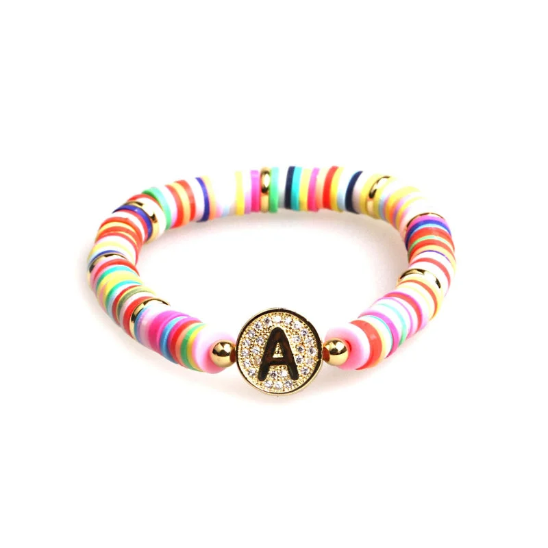 Colorful Zircon Encrusted Personalized A-Z Initial Charm Bracelets