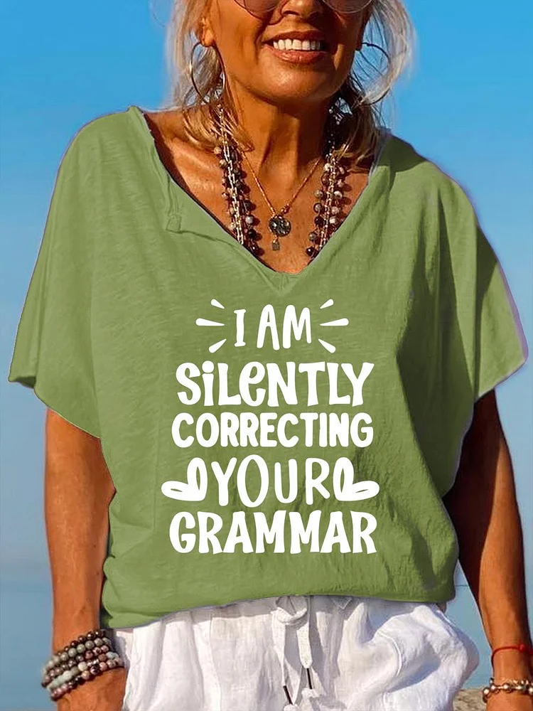 I am silently correcting your grammar V Neck T-shirt-06546