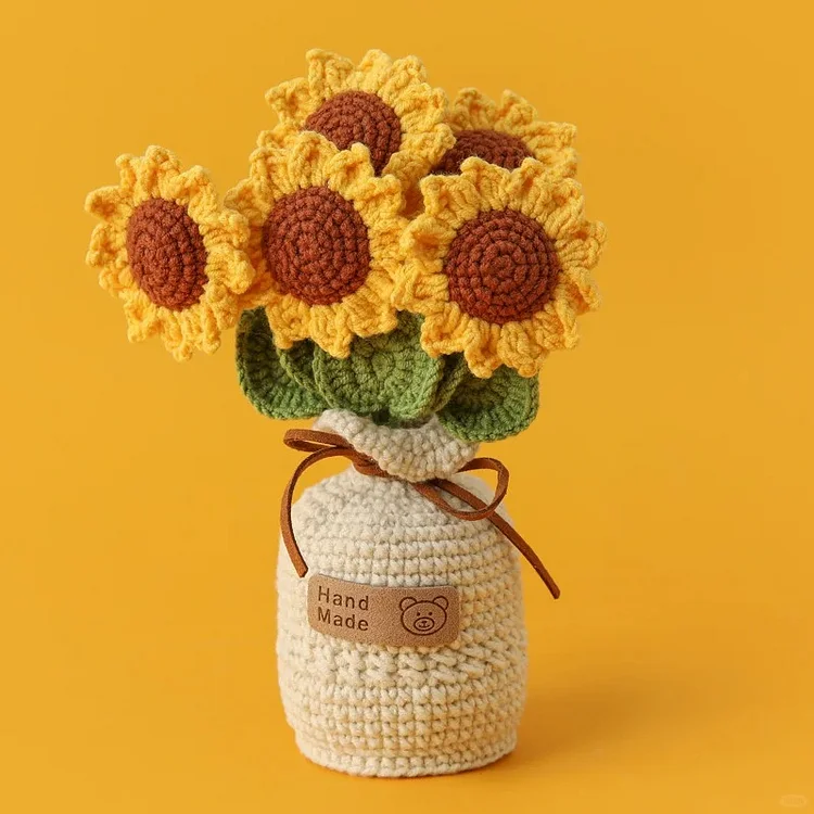  Lulusnow Handmade Sunflower Crochet Flower In Pot Home Decoration Desk Decoration