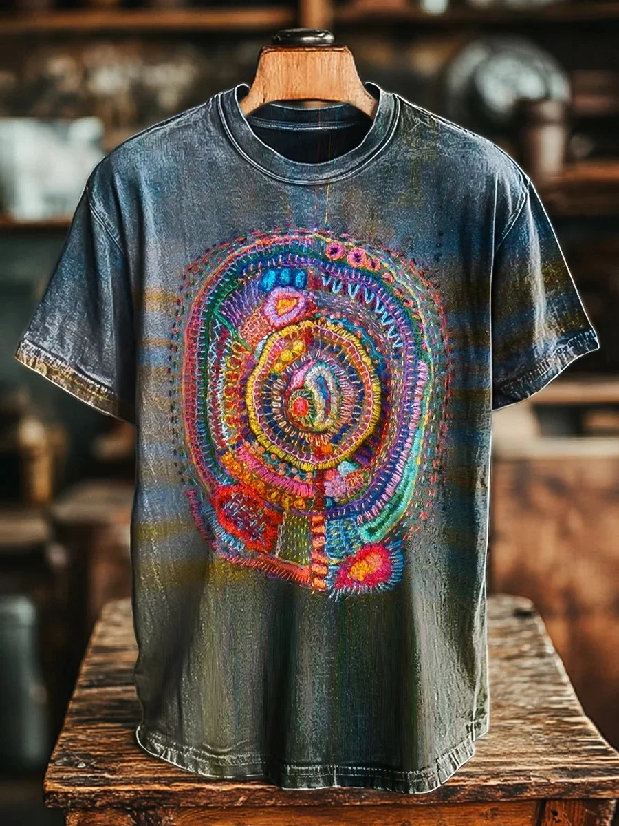 Eagerlys Unisex Vintage Line Art Print T-shirt Eagerlys
