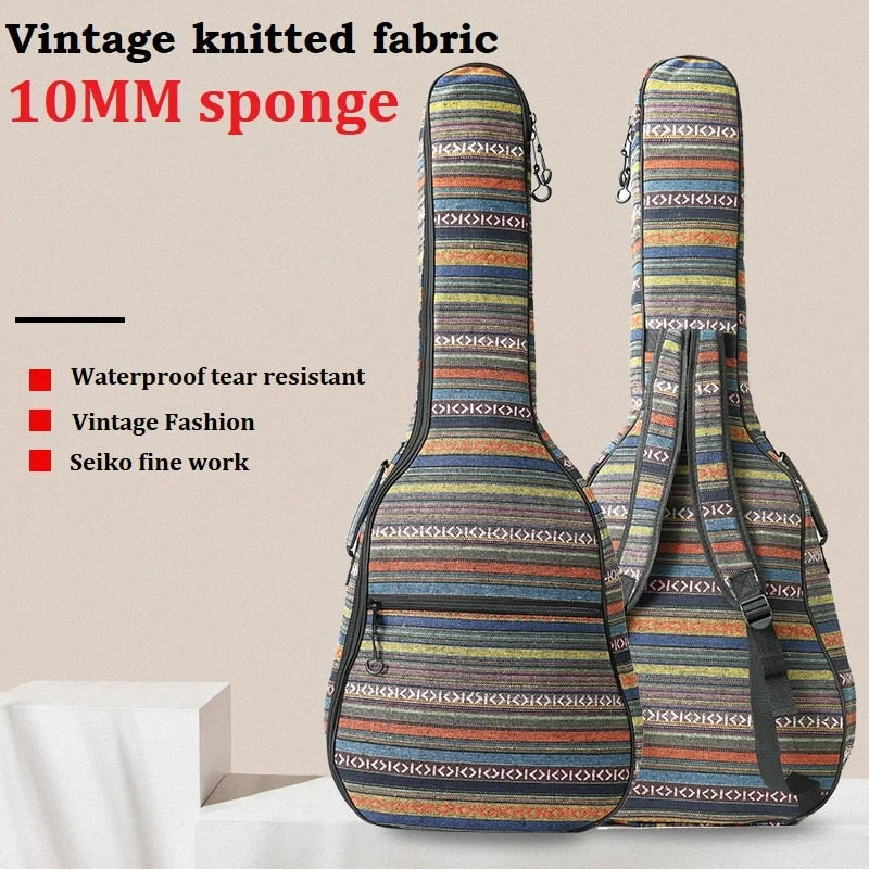 Instrument Bags & Cases of Guitars Folk Gitar Bag Vintage Knitted Material 40/41 Inches Guitar 10MM Sponge Gitars Backpack Bags